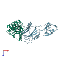 PDB entry 2zmv coloured by chain, top view.