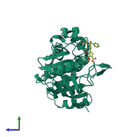 PDB entry 2zn7 coloured by chain, side view.