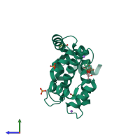 PDB entry 2znd coloured by chain, side view.