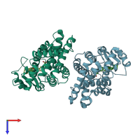 PDB entry 2zno coloured by chain, top view.