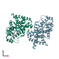 PDB entry 2znp coloured by chain, front view.