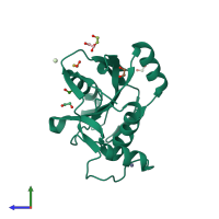 PDB entry 2znr coloured by chain, side view.