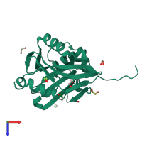 PDB entry 2znr coloured by chain, top view.