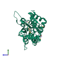 PDB entry 2znu coloured by chain, side view.