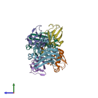 PDB entry 2znv coloured by chain, side view.