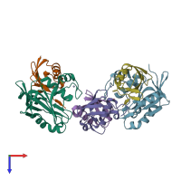 PDB entry 2znv coloured by chain, top view.