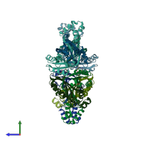 PDB entry 2zny coloured by chain, side view.