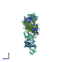 PDB entry 2znz coloured by chain, side view.