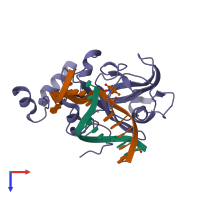 PDB entry 2zo1 coloured by chain, top view.