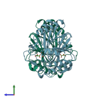 PDB entry 2zoa coloured by chain, side view.