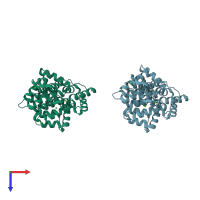 PDB entry 2zoc coloured by chain, top view.