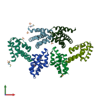PDB entry 2zop coloured by chain, front view.