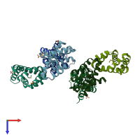 PDB entry 2zop coloured by chain, top view.