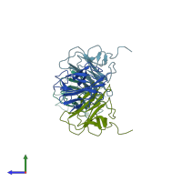 PDB entry 2zot coloured by chain, side view.