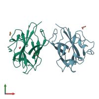 PDB entry 2zou coloured by chain, front view.