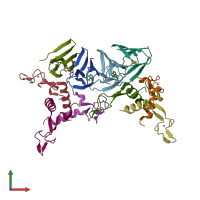 PDB entry 2zp8 coloured by chain, front view.