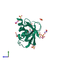 PDB entry 2zpo coloured by chain, side view.