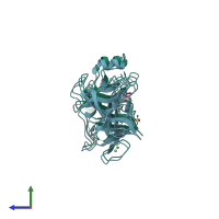 PDB entry 2zpq coloured by chain, side view.