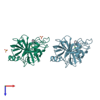 PDB entry 2zpq coloured by chain, top view.