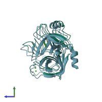 PDB entry 2zpr coloured by chain, side view.