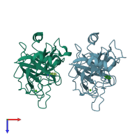 PDB entry 2zpr coloured by chain, top view.