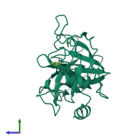 PDB entry 2zps coloured by chain, side view.