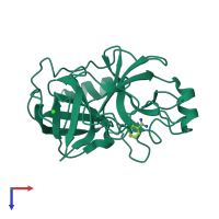 PDB entry 2zps coloured by chain, top view.