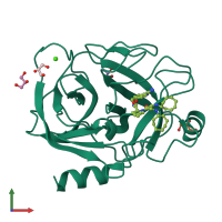 PDB entry 2zq2 coloured by chain, front view.