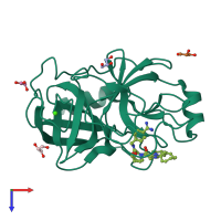 PDB entry 2zq2 coloured by chain, top view.
