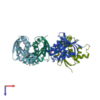 PDB entry 2zqb coloured by chain, top view.