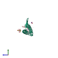 PDB entry 2zqm coloured by chain, side view.