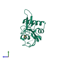 PDB entry 2zqu coloured by chain, side view.