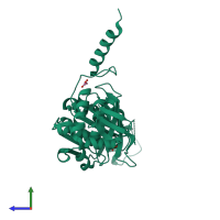 PDB entry 2zr0 coloured by chain, side view.