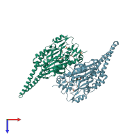 PDB entry 2zr2 coloured by chain, top view.