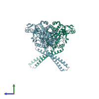 PDB entry 2zr3 coloured by chain, side view.