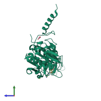 PDB entry 2zre coloured by chain, side view.