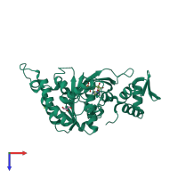 PDB entry 2zre coloured by chain, top view.