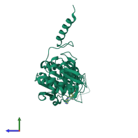 PDB entry 2zrf coloured by chain, side view.
