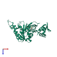 PDB entry 2zrf coloured by chain, top view.