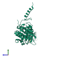 PDB entry 2zrk coloured by chain, side view.