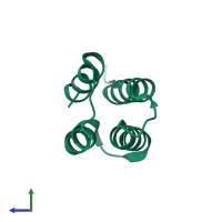 PDB entry 2zrr coloured by chain, side view.