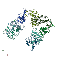 PDB entry 2zrs coloured by chain, front view.