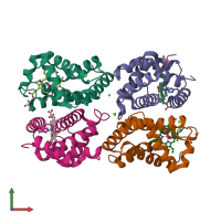 PDB entry 2zs0 coloured by chain, front view.