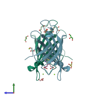 PDB entry 2zsc coloured by chain, side view.