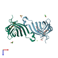 PDB entry 2zsc coloured by chain, top view.