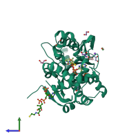 PDB entry 2zsd coloured by chain, side view.