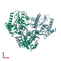 PDB entry 2zsg coloured by chain, front view.
