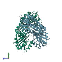 PDB entry 2zsg coloured by chain, side view.