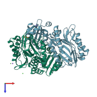 PDB entry 2zsg coloured by chain, top view.