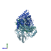 PDB entry 2zsm coloured by chain, side view.